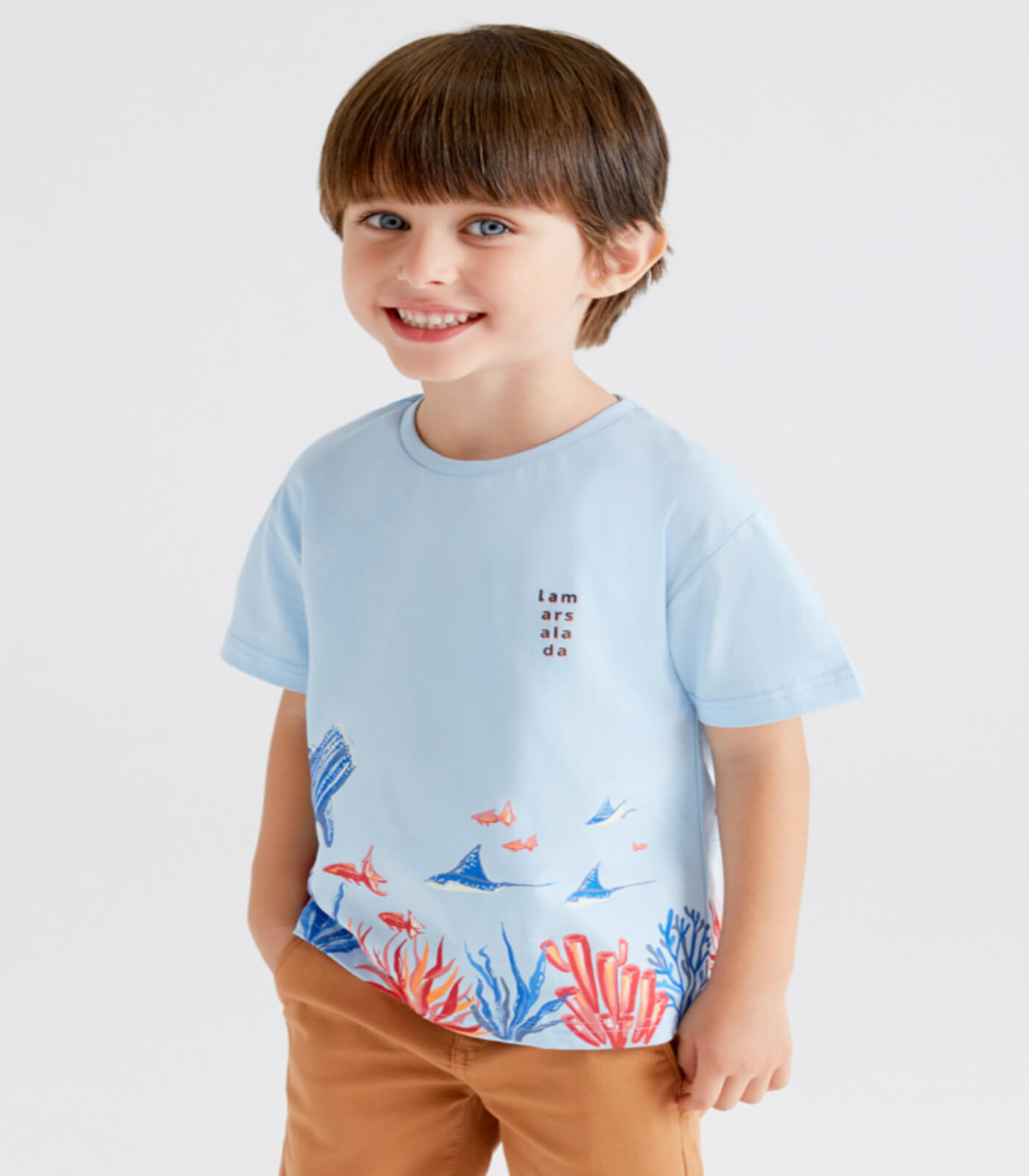 Camiseta manga corta fondo marino niño 3008 celeste - Koko's Peques