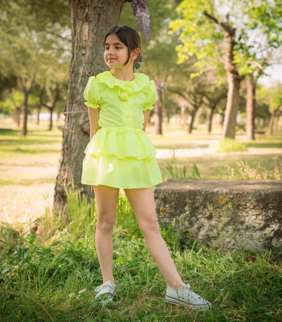 Faldita volante colección Vichy amarillo flúor